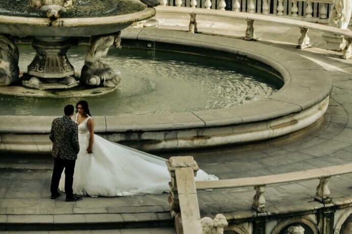 画像：噴水の傍で撮ったウエディングフォト