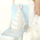 画像：ウエディングケーキのポップアップ電報を持つ花嫁の手元
