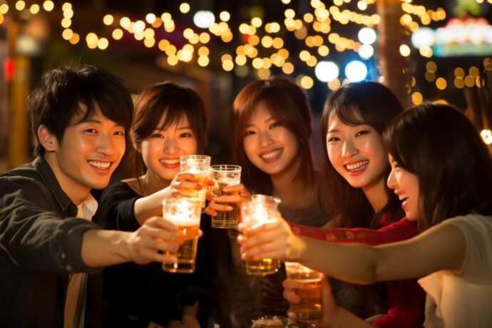 画像：乾杯する若い男女数名