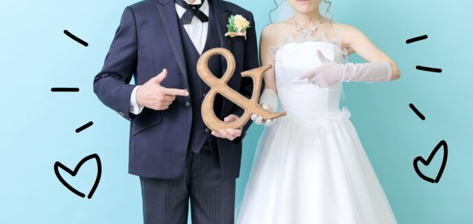 画像:ポーズを取る新郎新婦
