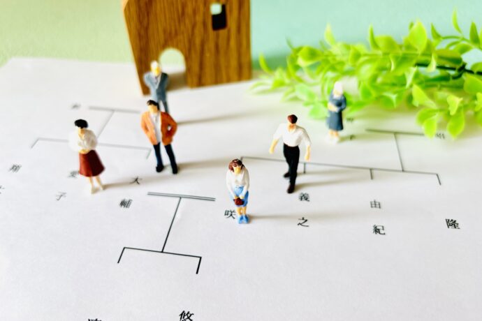 画像：家系図の上に並べられた人形