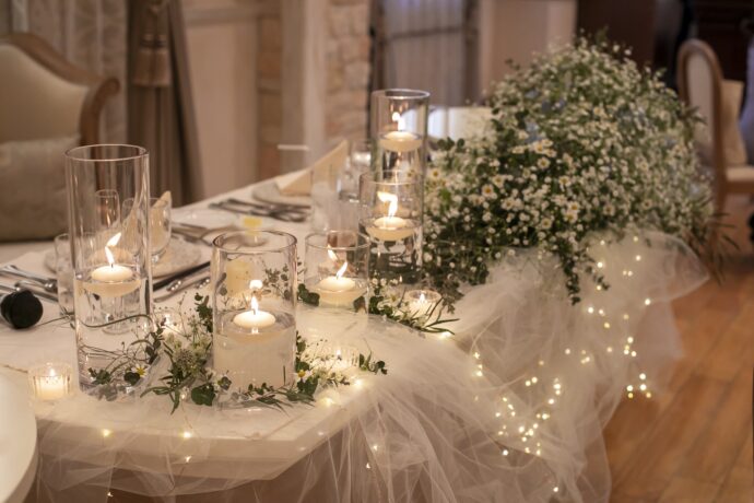 画像：ガーデンライトを使った高砂テーブル