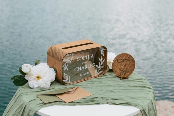 画像：新郎新婦の名前が書かれた箱
